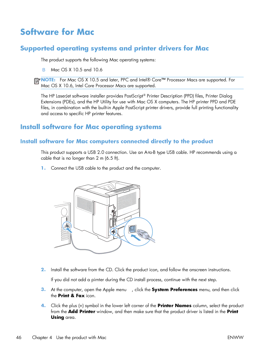 HP Laser M601, Laser M602, Laser M603 manual Software for Mac, Supported operating systems and printer drivers for Mac 