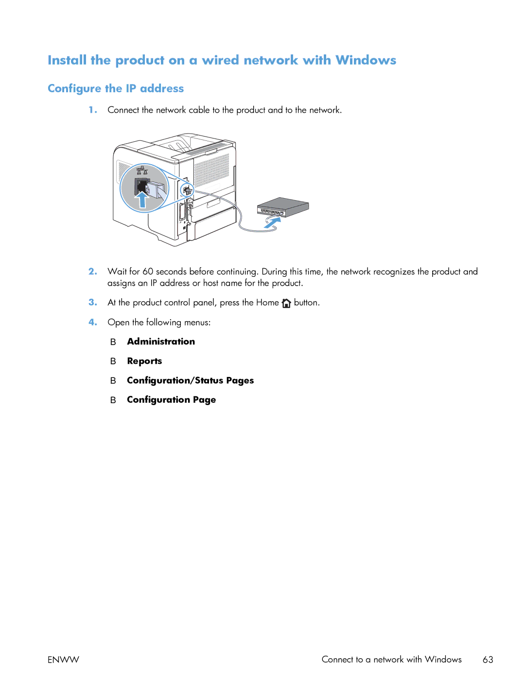 HP Laser M603, Laser M602, Laser M601 manual Install the product on a wired network with Windows, Configure the IP address 