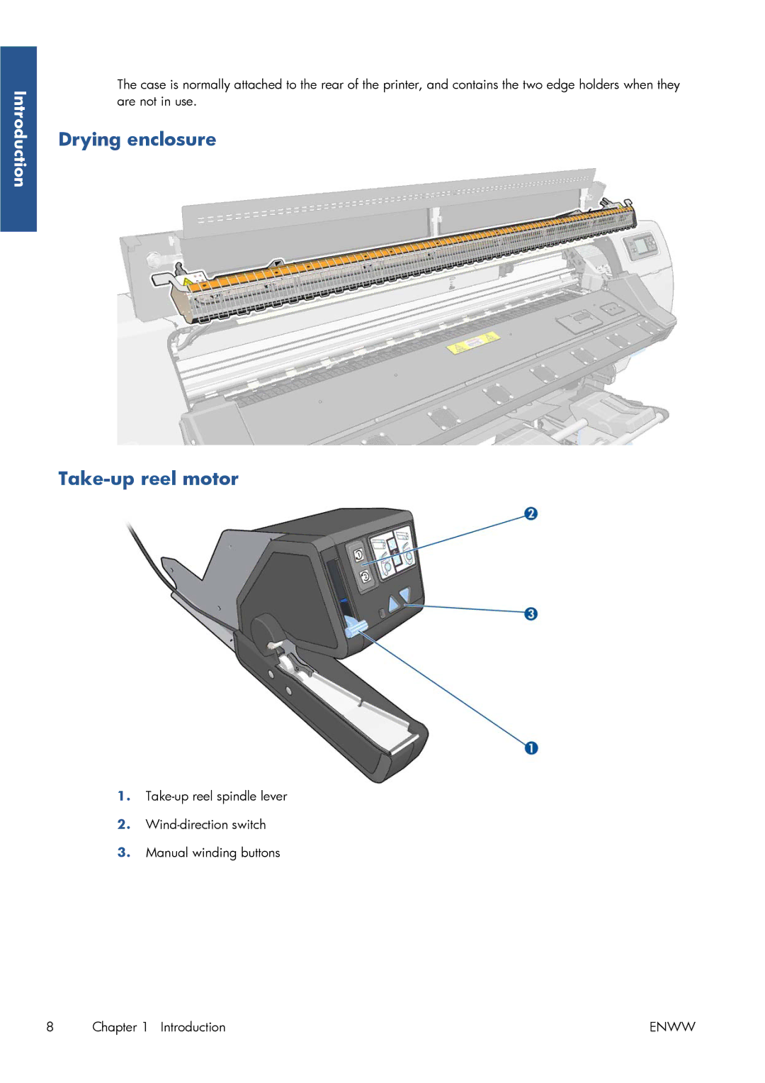 HP Latex 260 61-in ( L26500 61-in ), Latex 260 61-in Japan ( L26500 61-in Japan ) manual Drying enclosure Take-up reel motor 