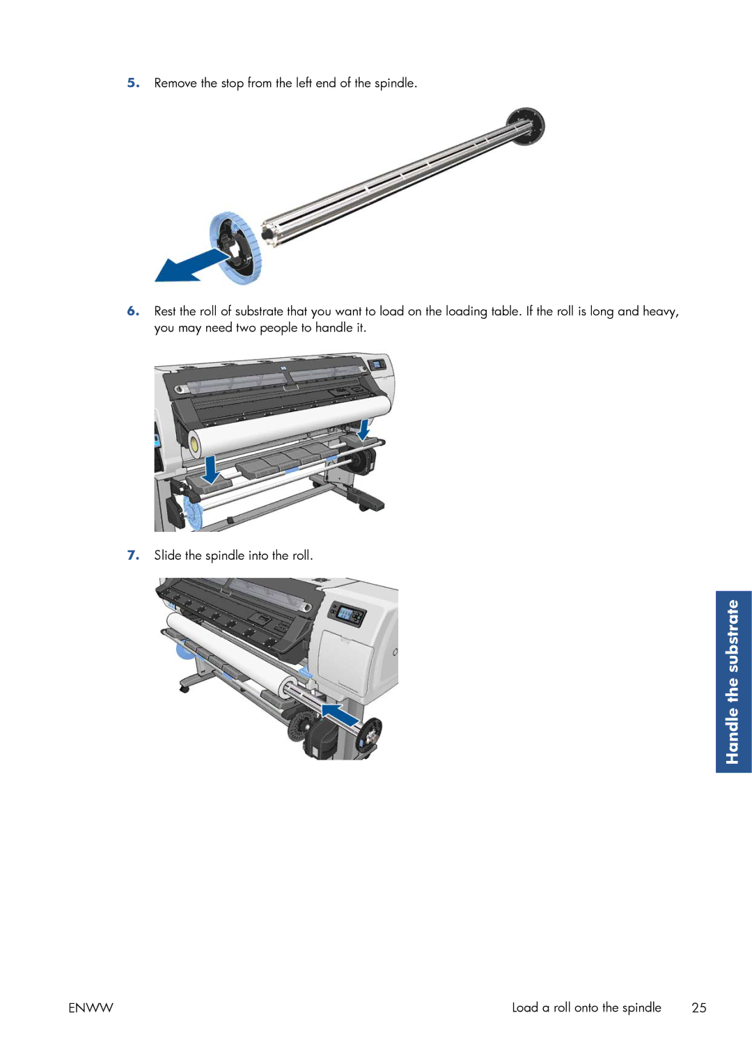 HP Latex 260 61-in Japan ( L26500 61-in Japan ), Latex 260 61-in ( L26500 61-in ) manual Load a roll onto the spindle 