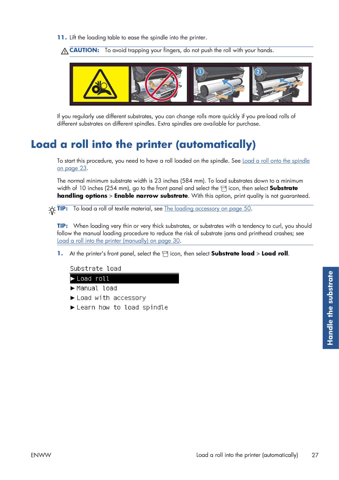 HP Latex 260 61-in Japan ( L26500 61-in Japan ) manual Load a roll into the printer automatically 