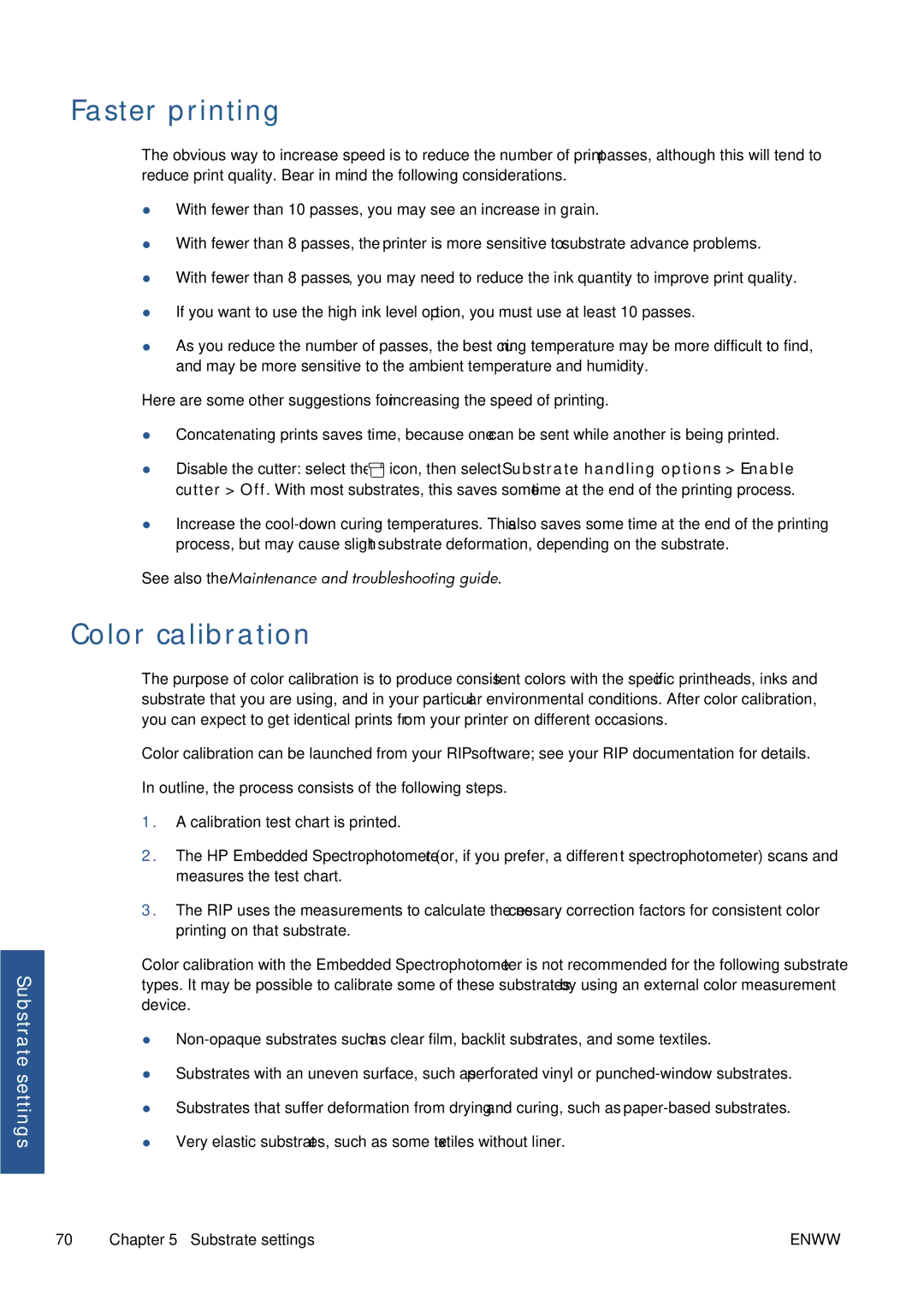 HP Latex 260 61-in ( L26500 61-in ), Latex 260 61-in Japan ( L26500 61-in Japan ) manual Faster printing, Color calibration 