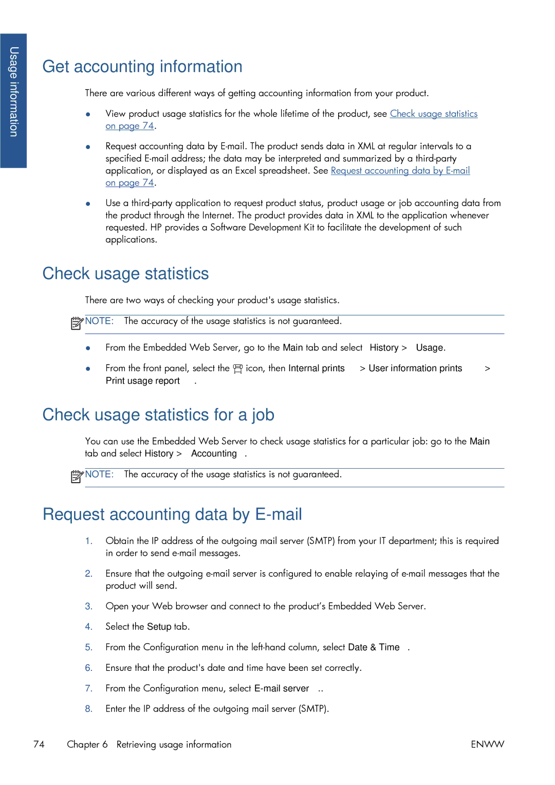 HP Latex 260 61-in ( L26500 61-in ) manual Get accounting information, Check usage statistics for a job 