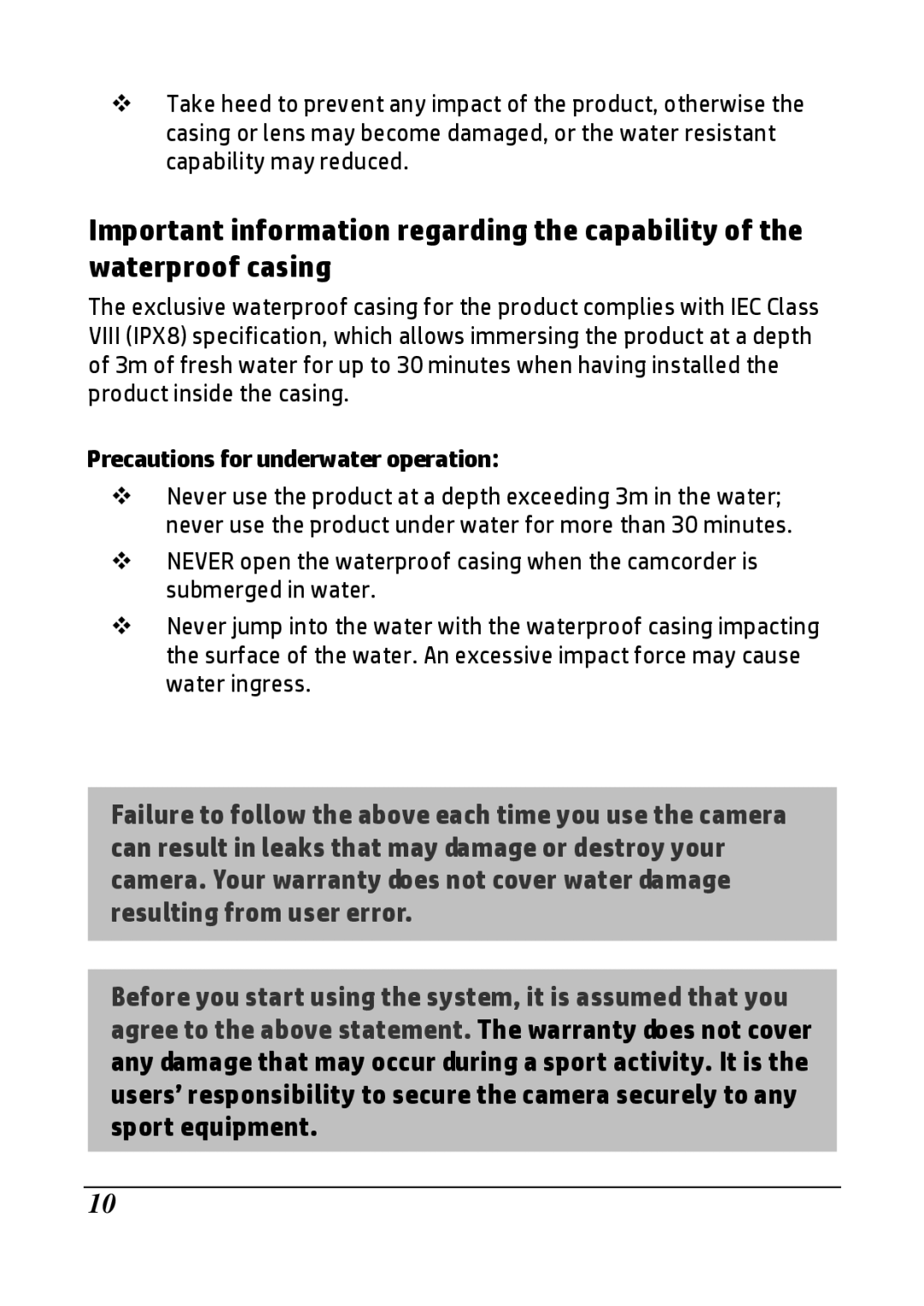 HP LC100W manual Precautions for underwater operation 