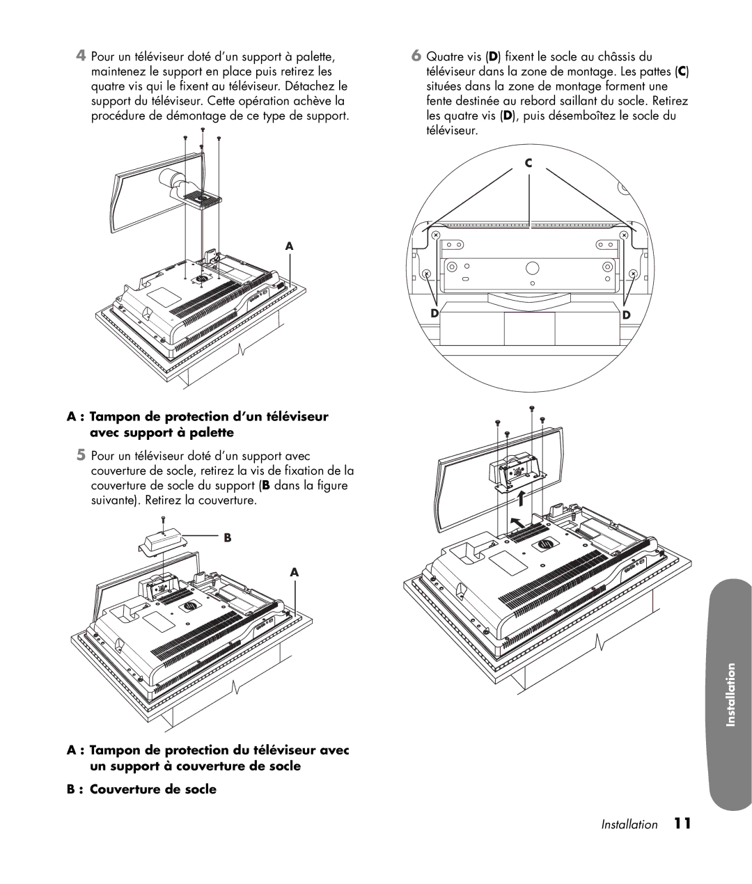 HP LC3200N 32 inch manual Tampon de protection d’un téléviseur avec support à palette 