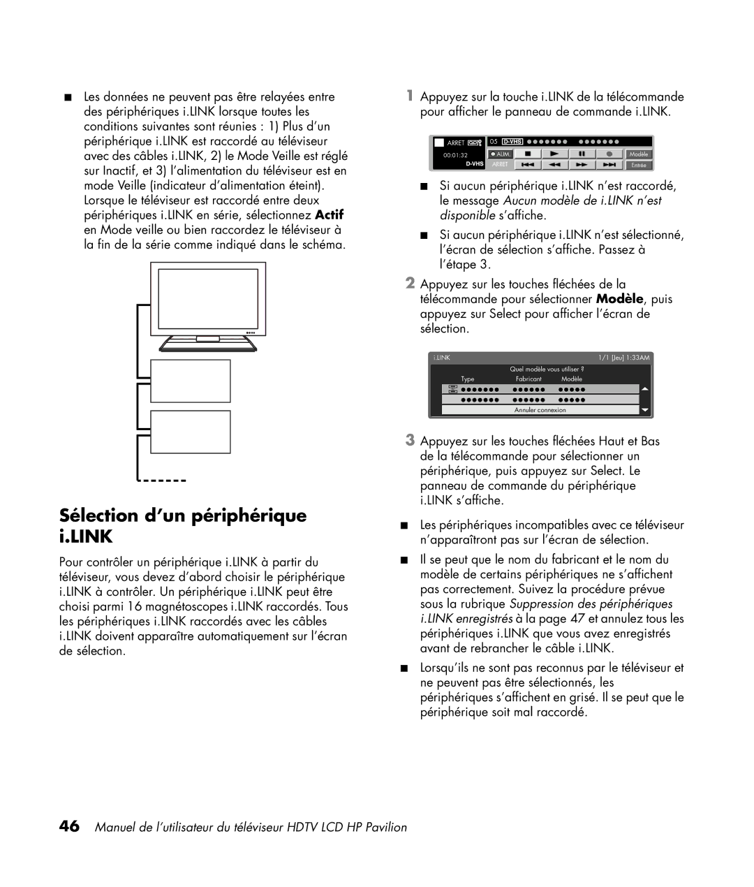 HP LC3200N 32 inch manual Sélection d’un périphérique i.LINK 