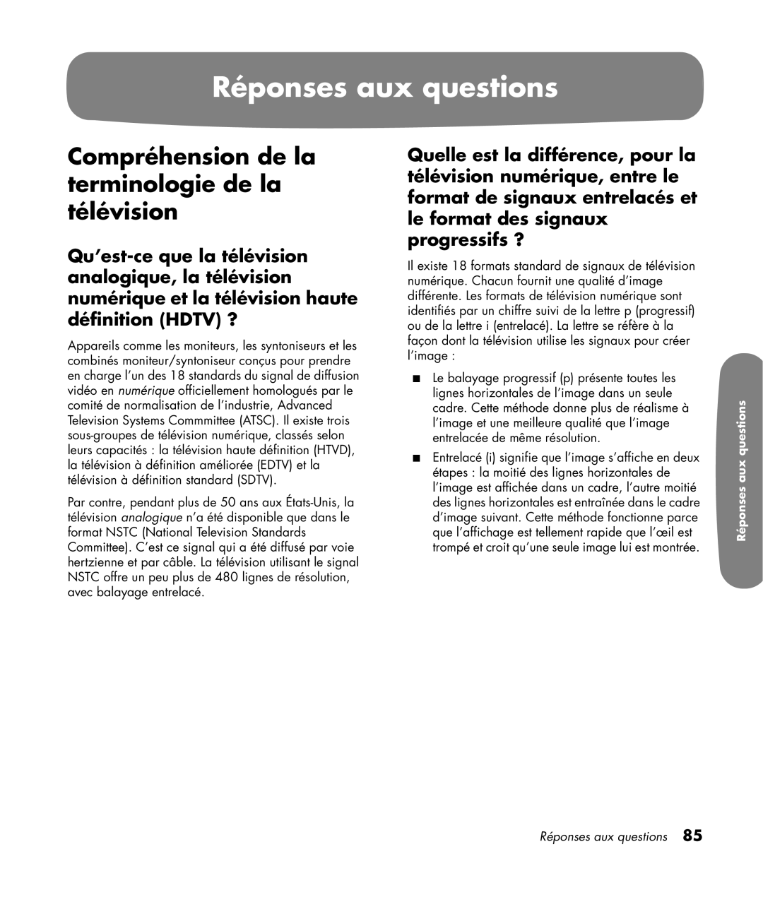 HP LC3200N 32 inch manual Réponses aux questions, Compréhension de la terminologie de la télévision 