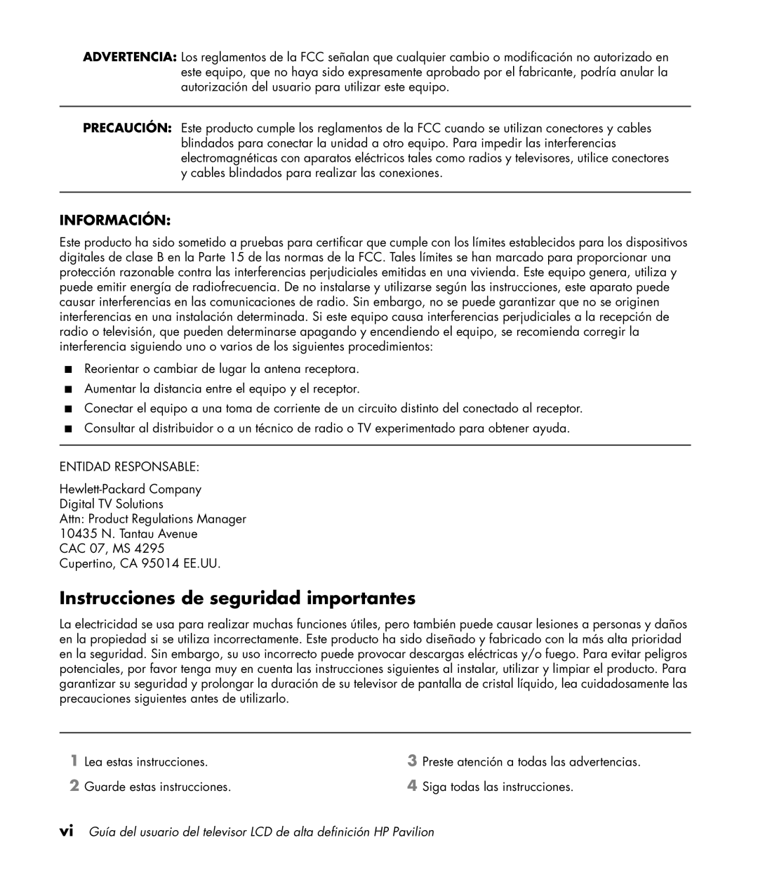 HP LC3200N 32 inch manual Instrucciones de seguridad importantes, Información 