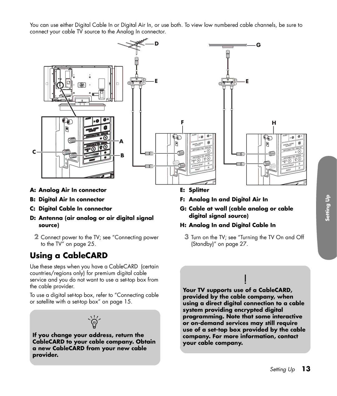 HP LC3200N 32 inch manual Using a CableCARD 