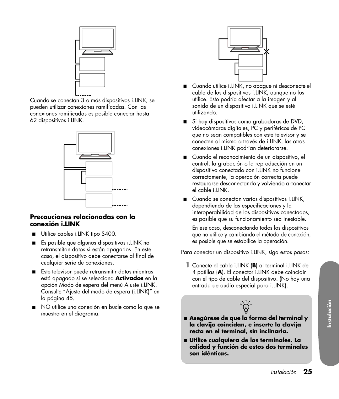 HP LC3200N 32 inch manual Precauciones relacionadas con la conexión i.LINK 