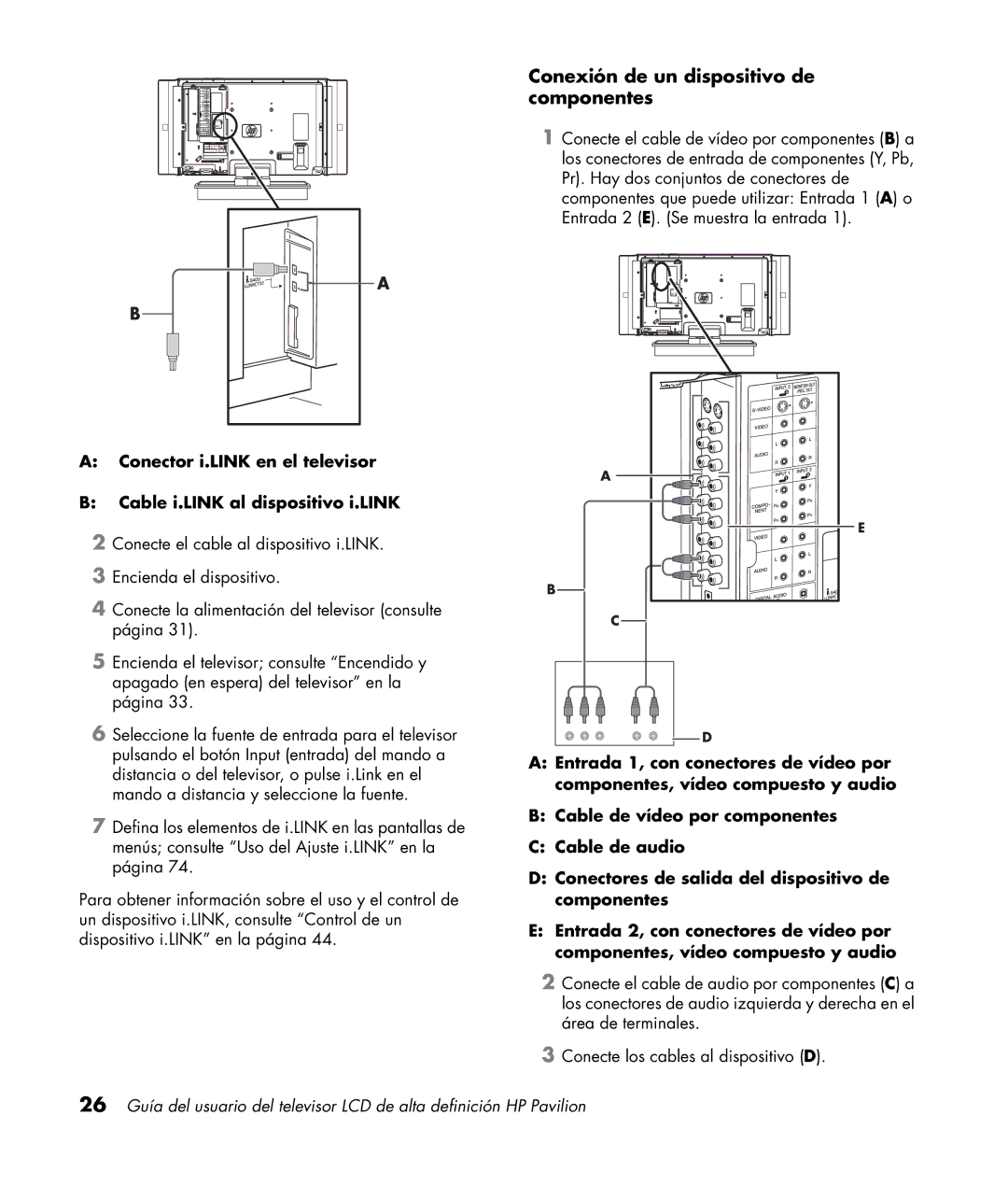 HP LC3200N 32 inch manual Conexión de un dispositivo de componentes 