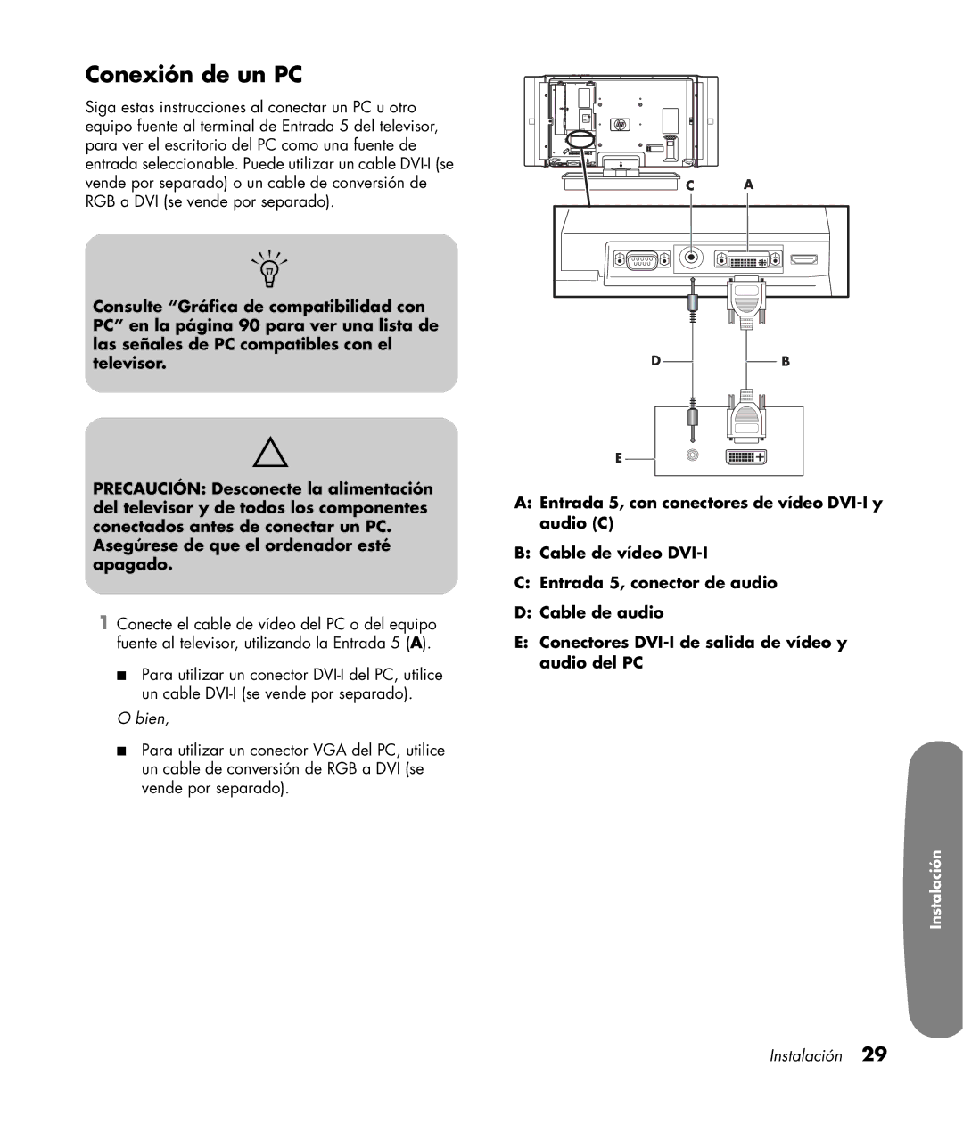 HP LC3200N 32 inch manual Conexión de un PC 