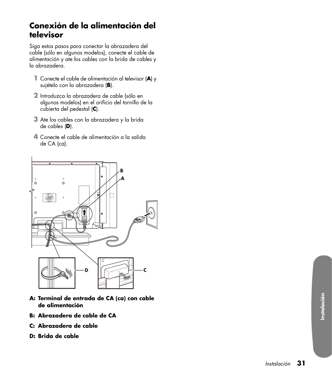 HP LC3200N 32 inch manual Conexión de la alimentación del televisor 