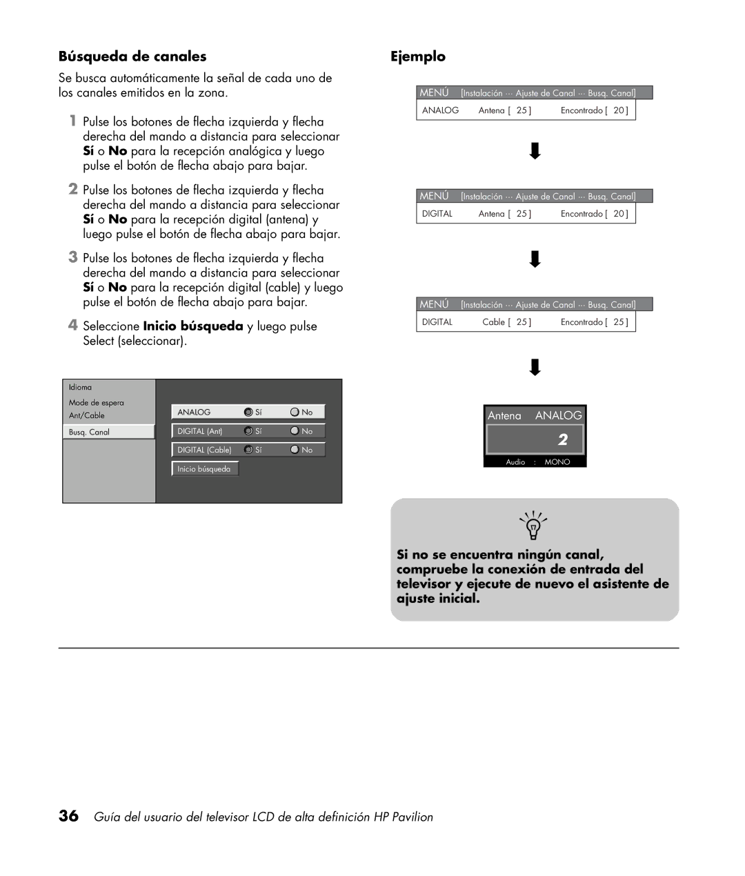 HP LC3200N 32 inch manual Búsqueda de canales, Ejemplo 