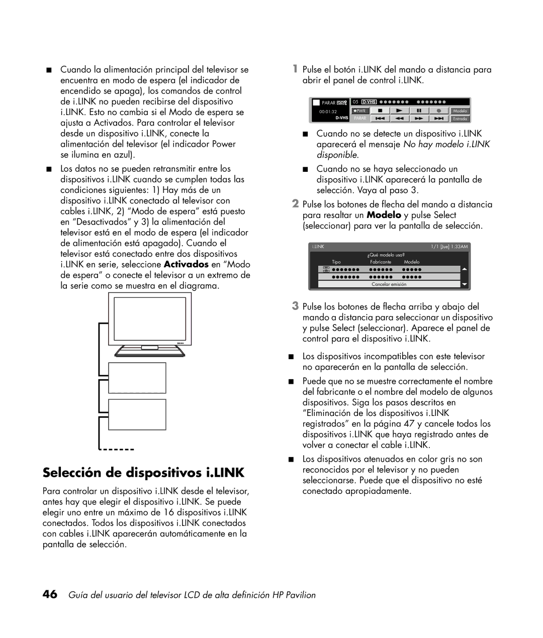 HP LC3200N 32 inch manual Selección de dispositivos i.LINK 