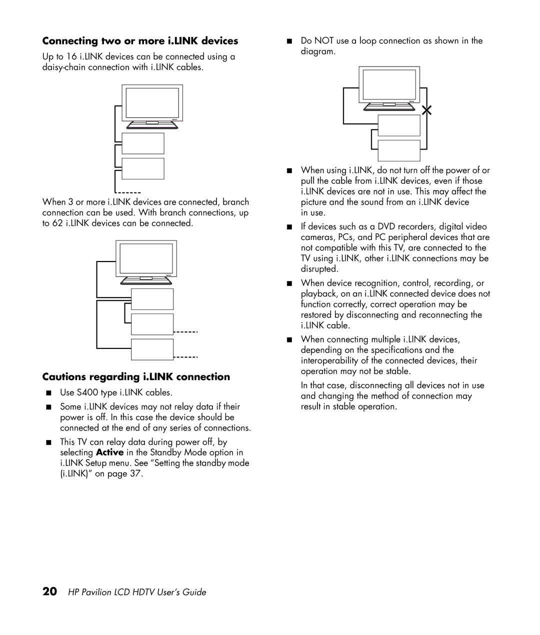 HP LC3200N 32 inch manual Connecting two or more i.LINK devices 