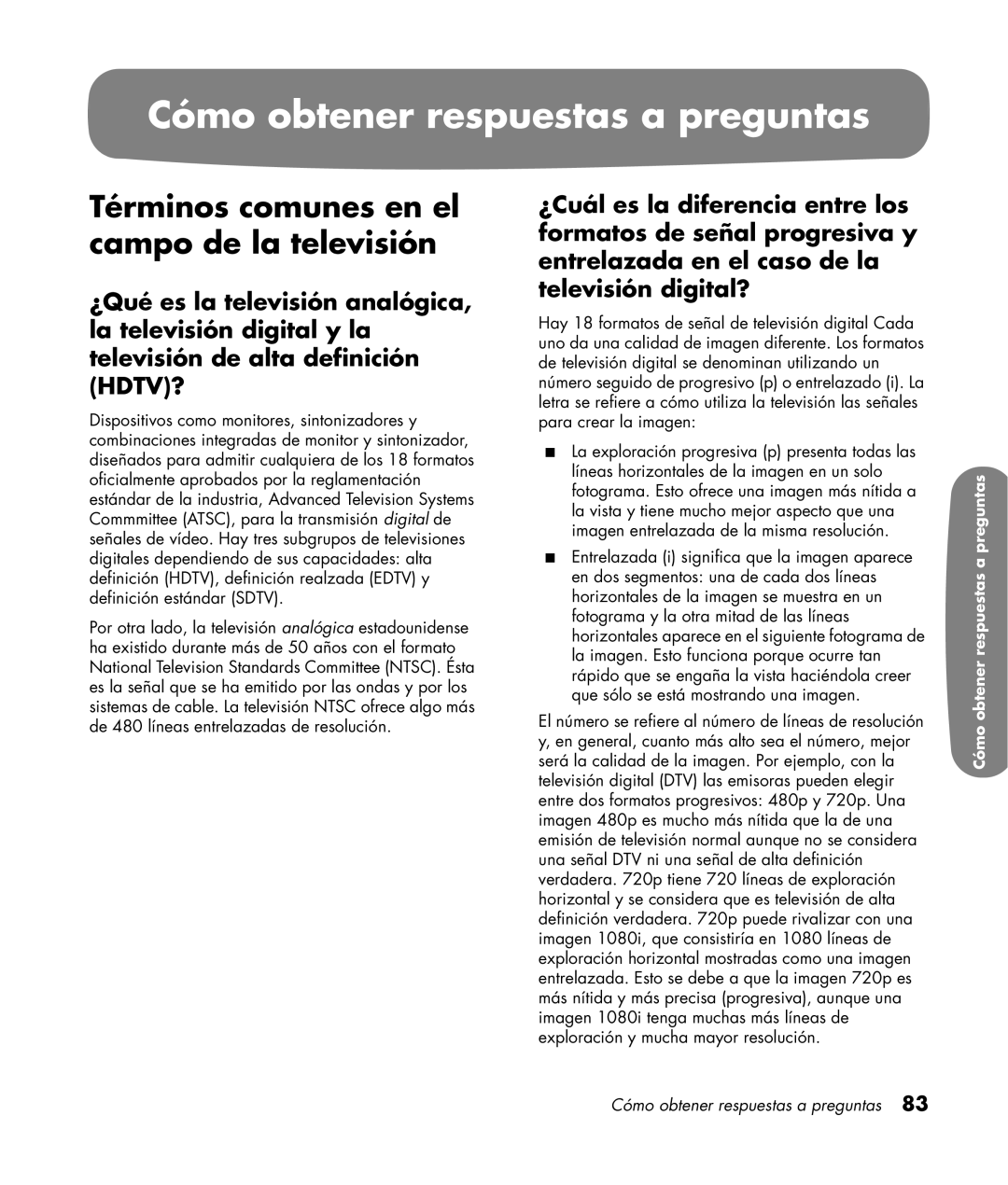 HP LC3200N 32 inch manual Cómo obtener respuestas a preguntas, Términos comunes en el campo de la televisión 