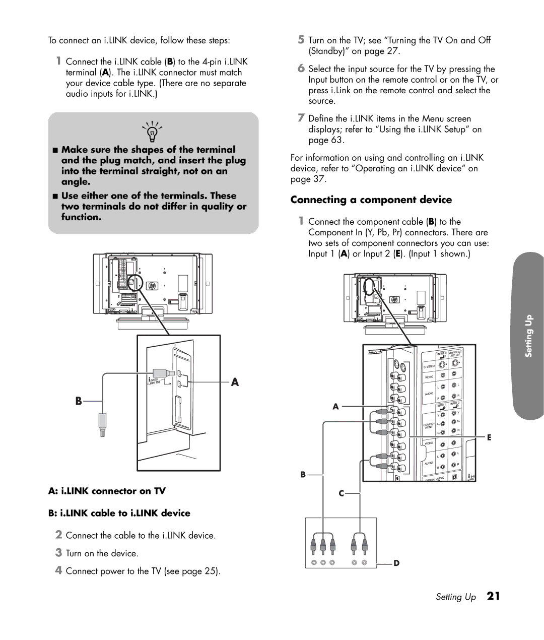 HP LC3200N 32 inch manual Connecting a component device 