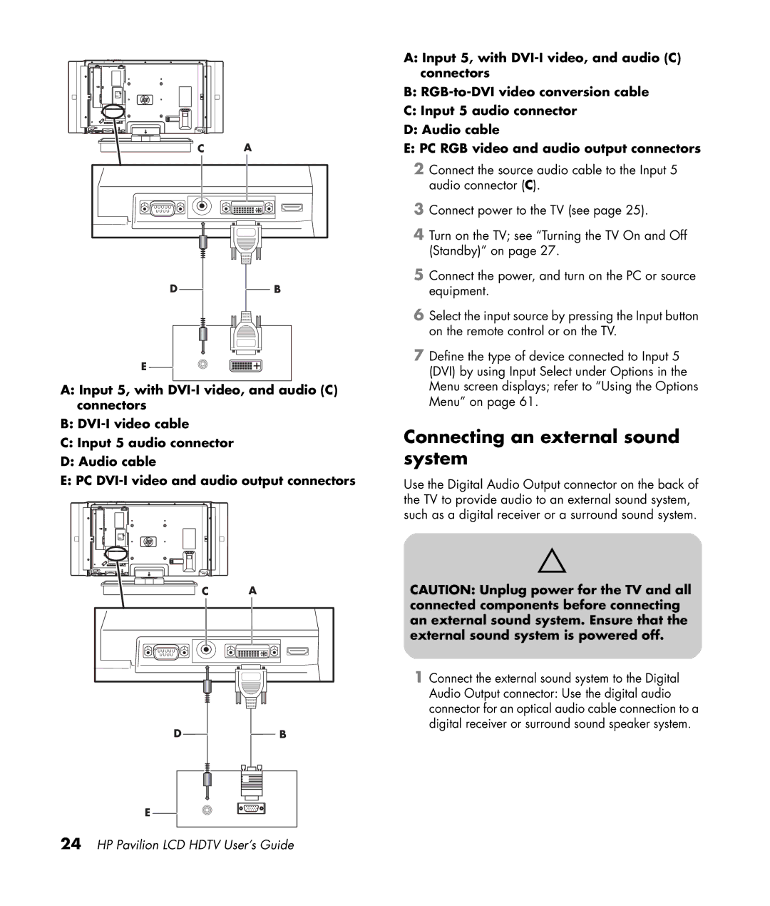 HP LC3200N 32 inch manual Connecting an external sound system 