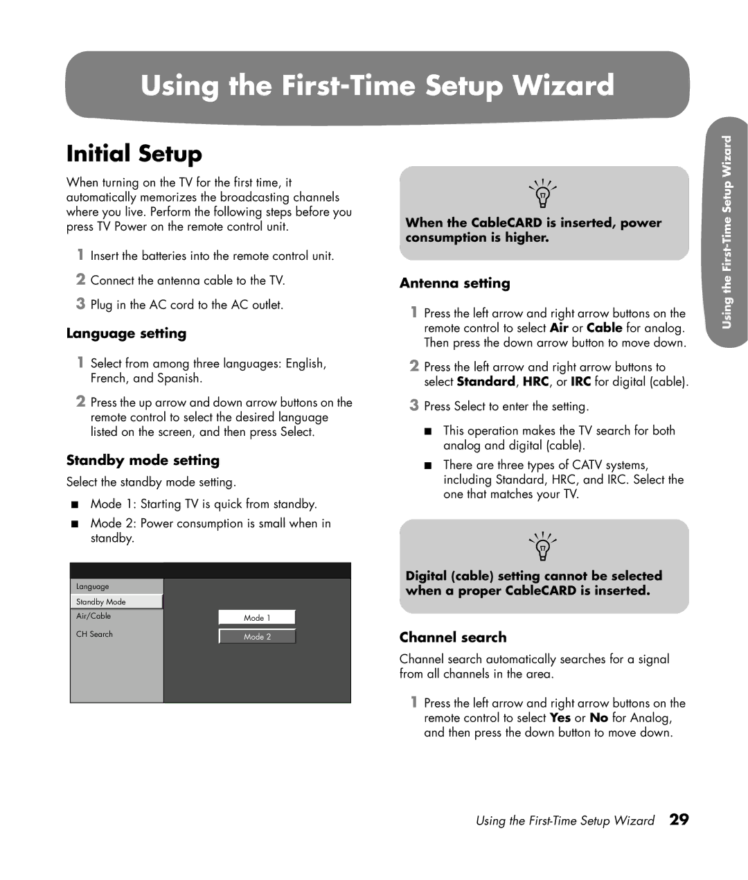 HP LC3200N 32 inch manual Using the First-Time Setup Wizard, Initial Setup 