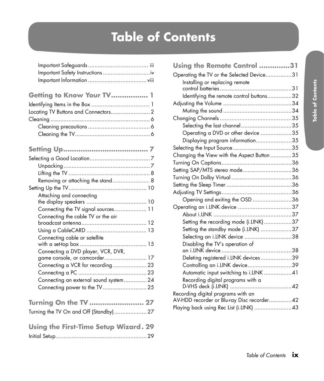 HP LC3200N 32 inch manual Table of Contents 