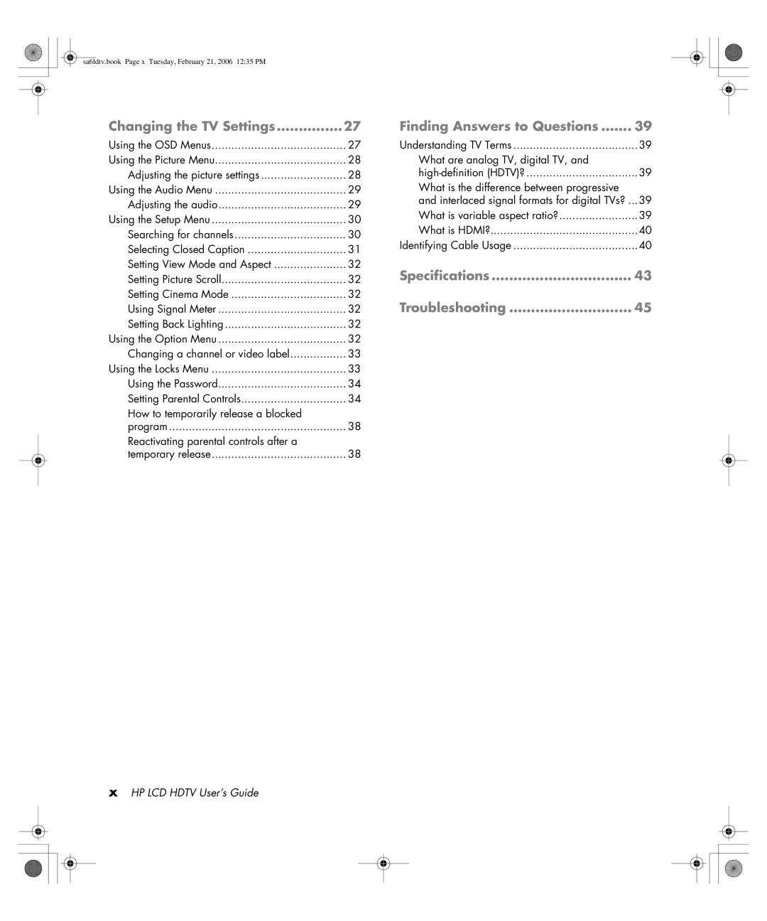 HP LC3260N 32 inch manual Specifications Troubleshooting 