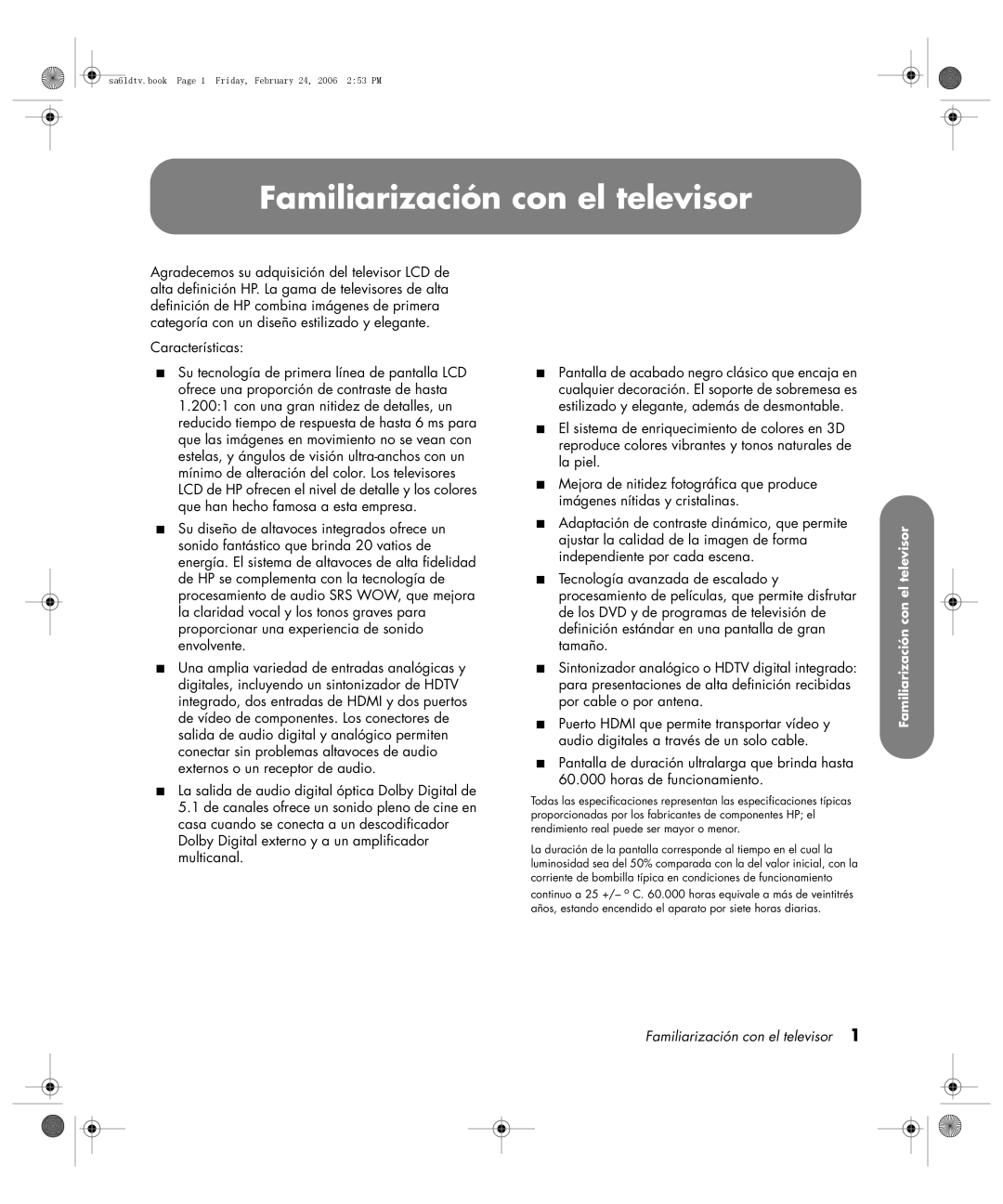 HP LC3260N 32 inch manual Familiarización con el televisor 