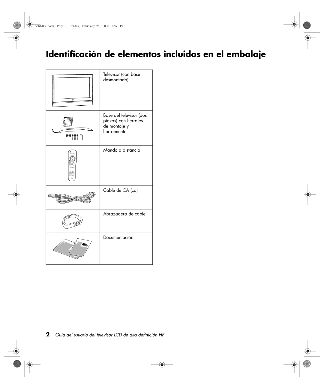 HP LC3260N 32 inch manual Identificación de elementos incluidos en el embalaje 