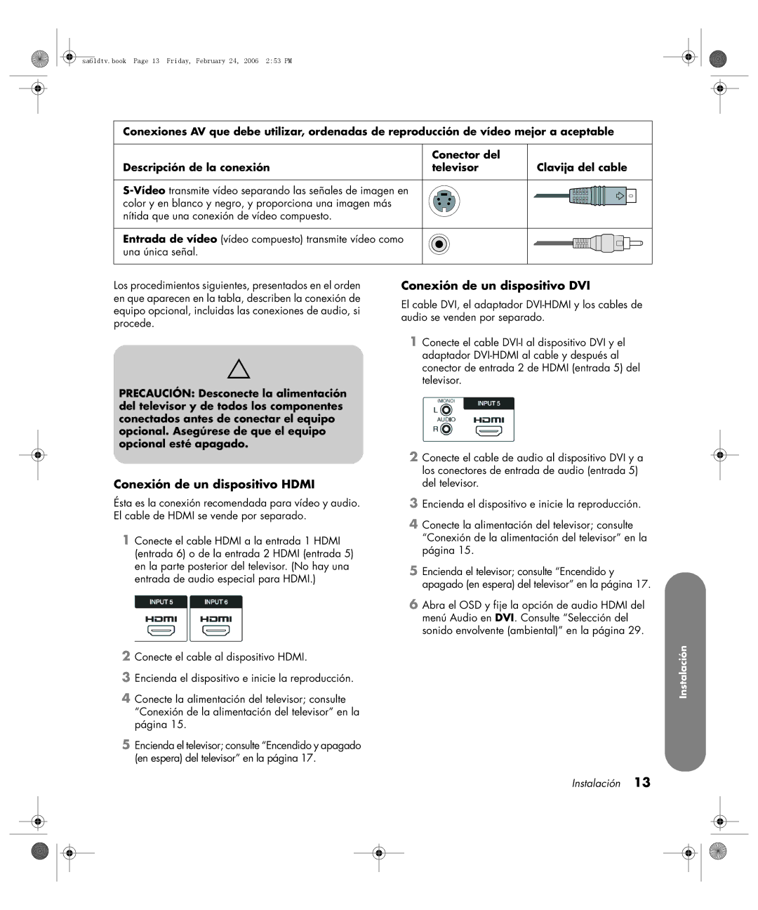 HP LC3260N 32 inch manual Conexión de un dispositivo Hdmi, Conexión de un dispositivo DVI 