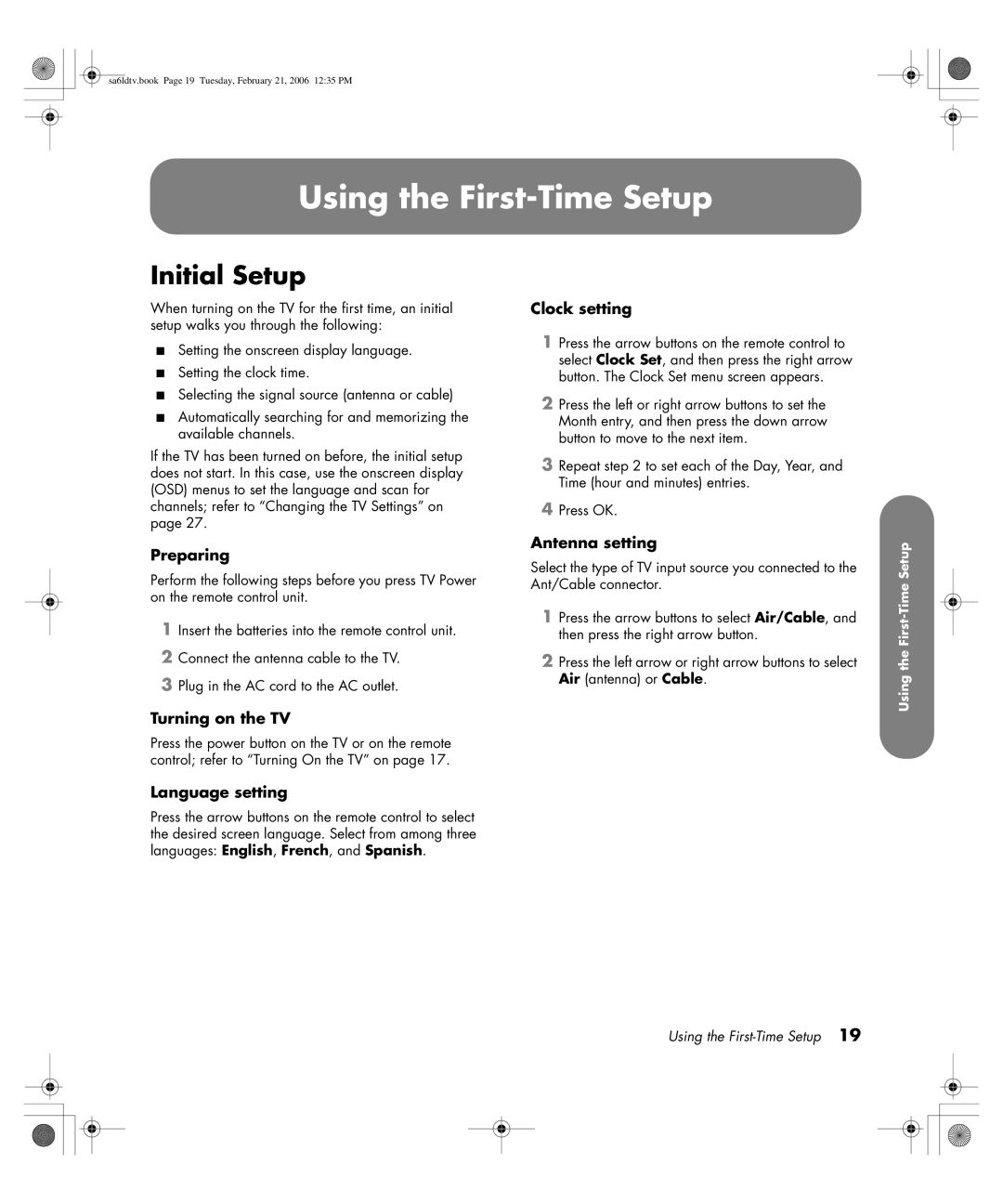 HP LC3260N 32 inch manual Using the First-Time Setup, Initial Setup 