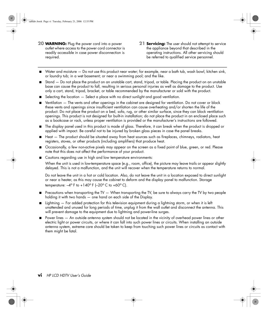 HP LC3260N 32 inch manual Vi HP LCD Hdtv User’s Guide 