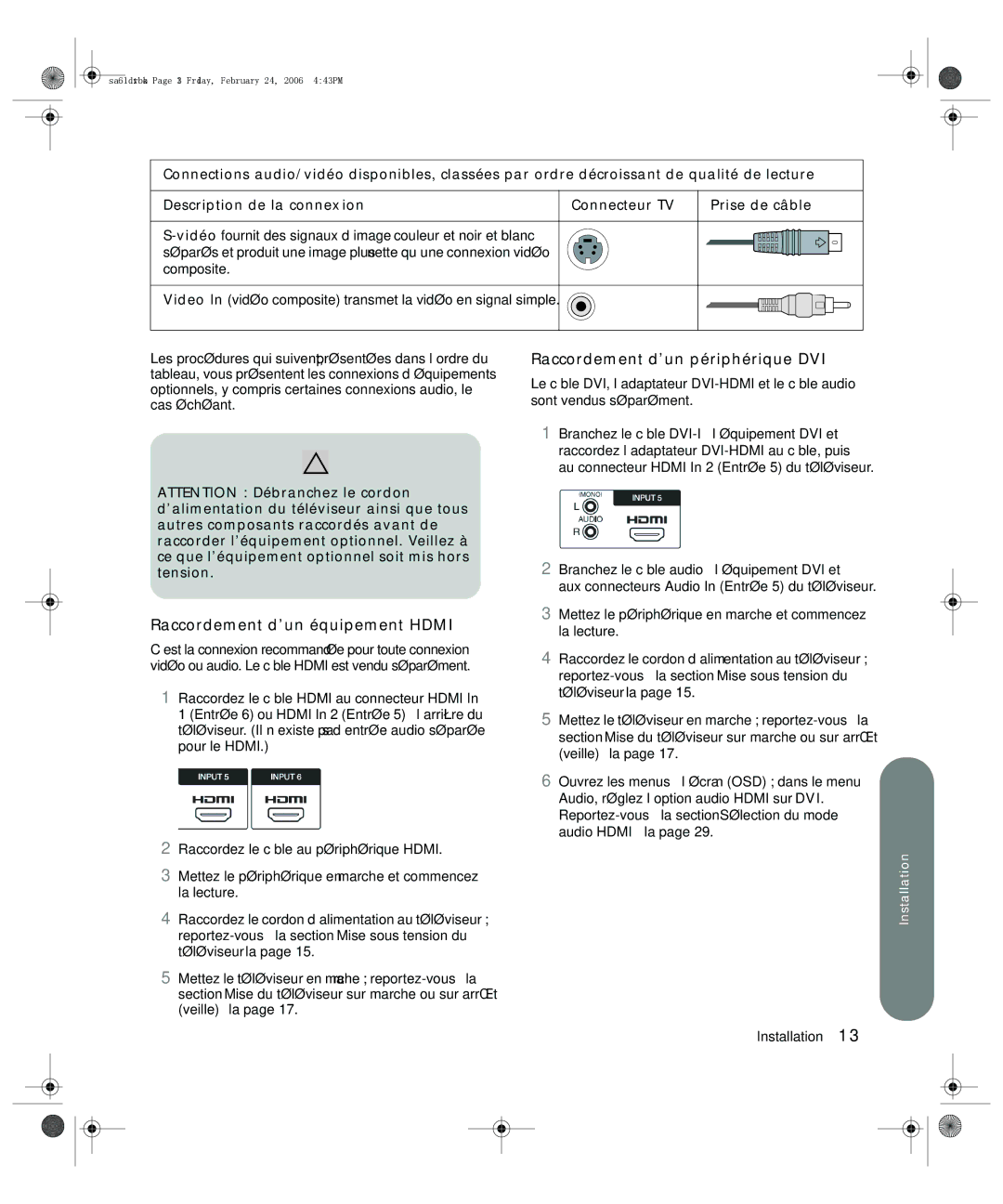 HP LC3260N 32 inch manual Raccordement d’un équipement Hdmi, Raccordement d’un périphérique DVI 