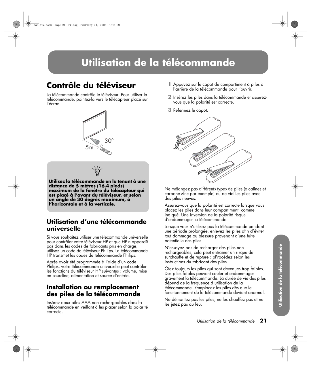 HP LC3260N 32 inch Utilisation de la télécommande, Contrôle du téléviseur, Utilisation d’une télécommande universelle 