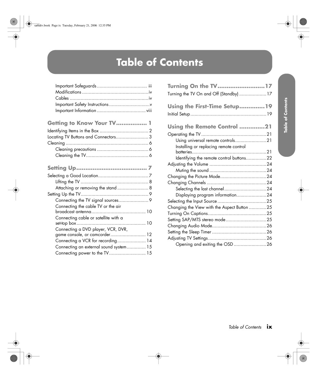 HP LC3260N 32 inch manual Table of Contents 