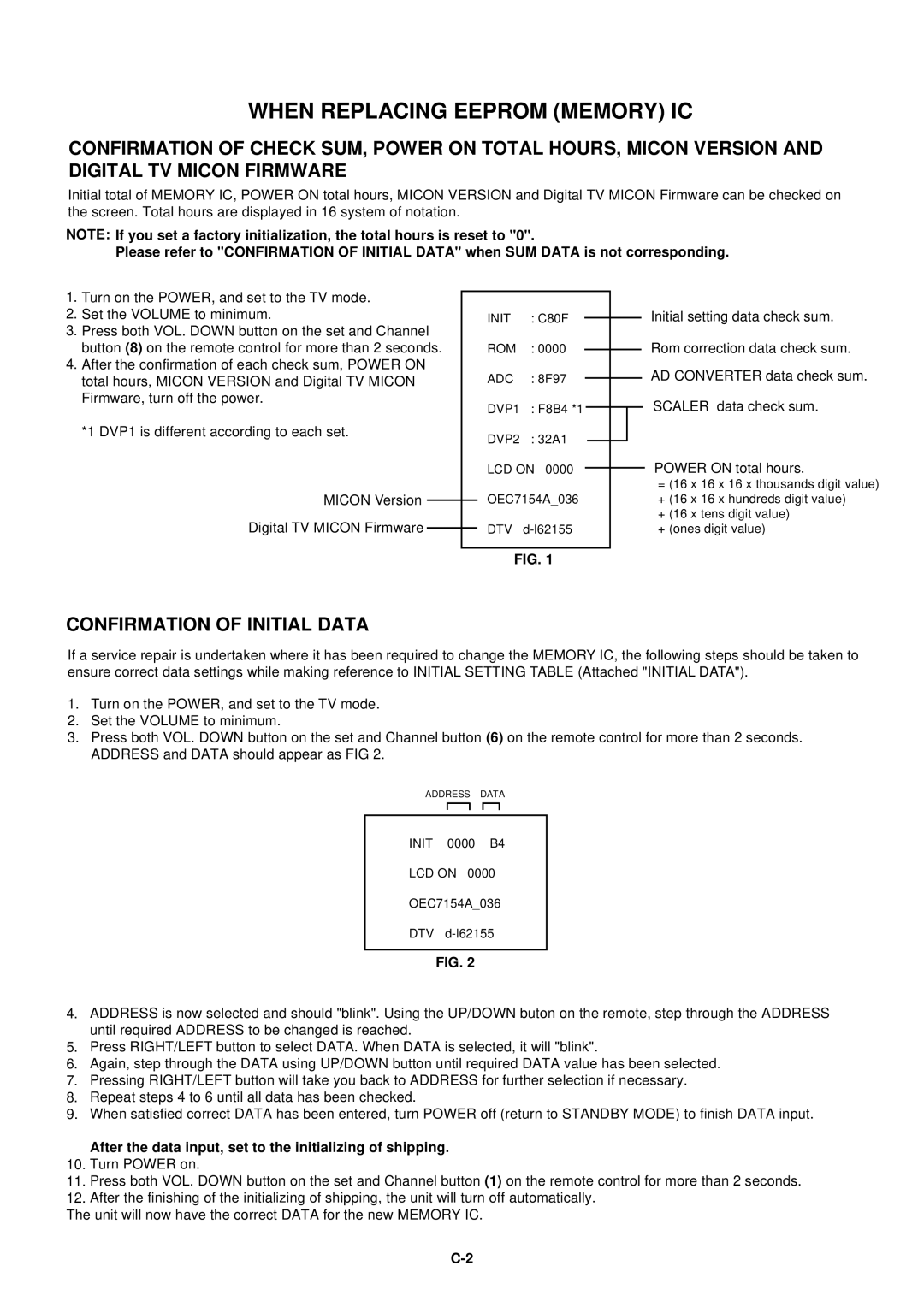 HP LC3260N manual When Replacing Eeprom Memory IC, Confirmation of Initial Data 