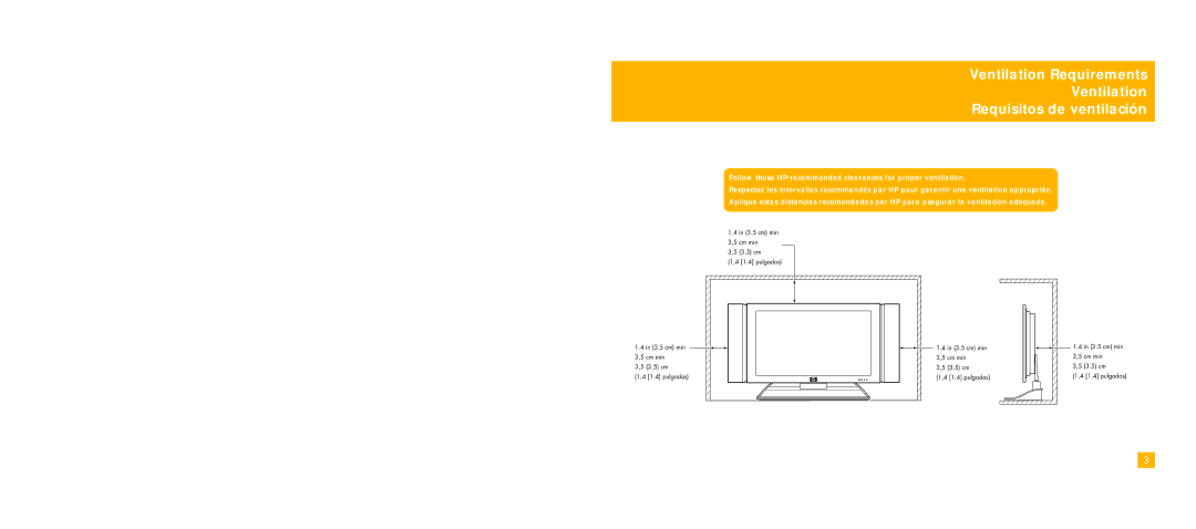 HP LC3200N 32 inch, LC3700N 37 inch manual Ventilation Requirements Requisitos de ventilación 