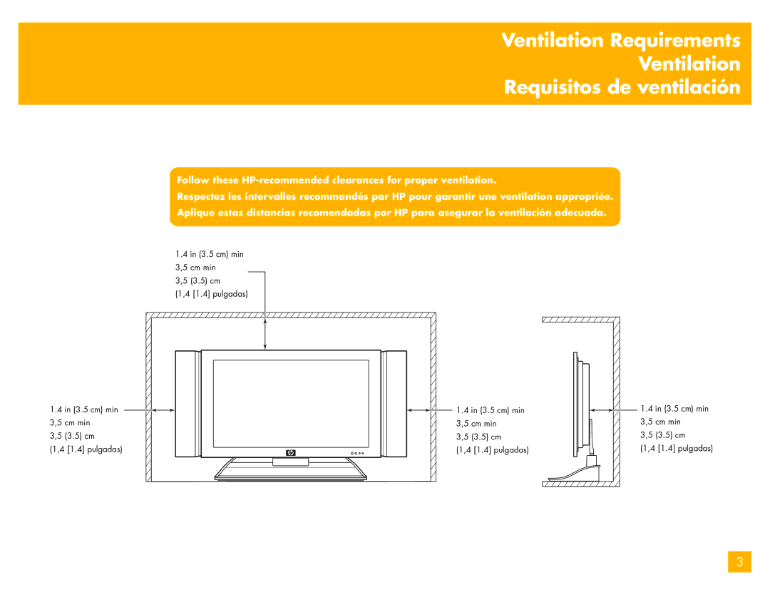 HP LC3700N manual Ventilation Requirements Requisitos de ventilación 