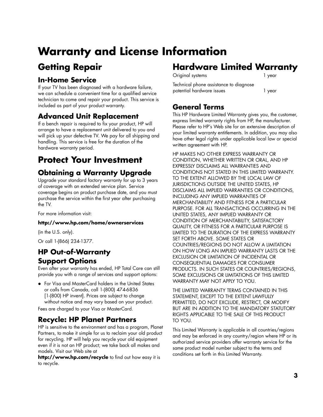 HP LC3700N manual Warranty and License Information 