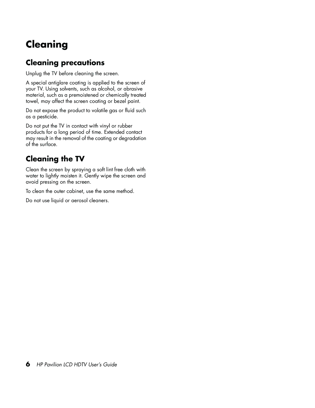 HP LC3700N manual Cleaning precautions, Cleaning the TV 