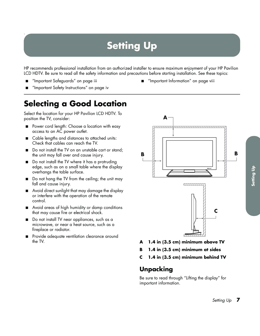 HP LC3700N manual Setting Up, Selecting a Good Location, Unpacking 