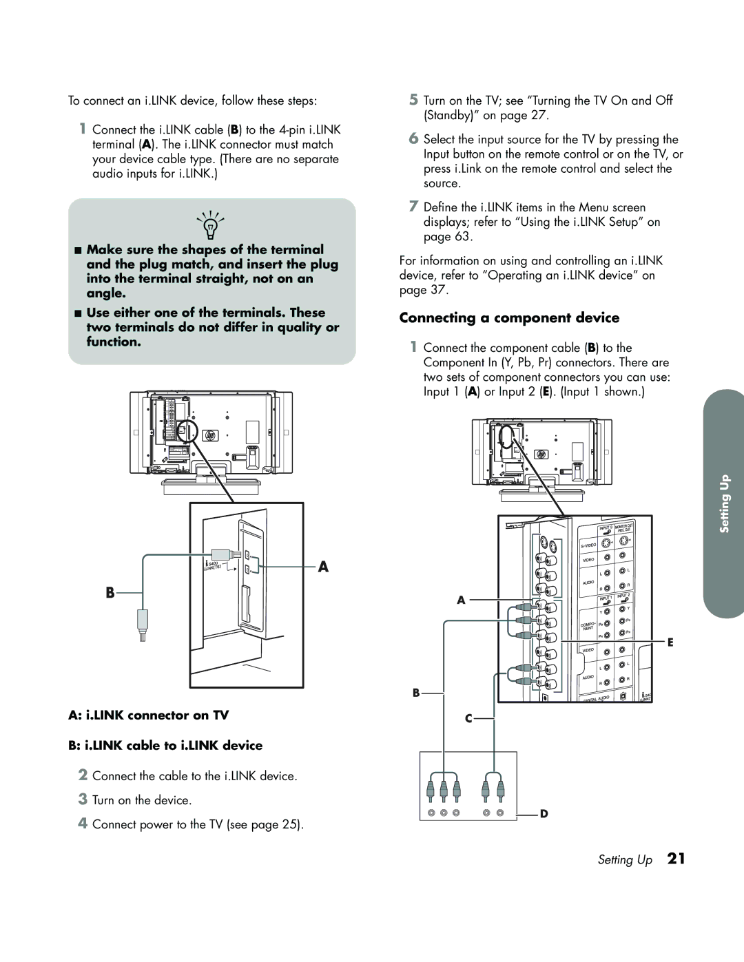 HP LC3700N manual Connecting a component device 