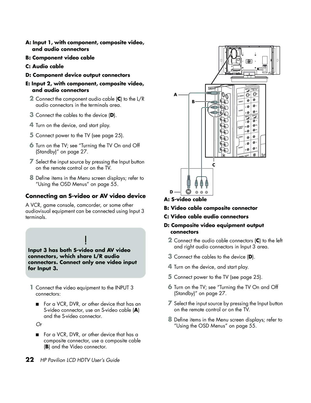 HP LC3700N manual Connecting an S-video or AV video device 