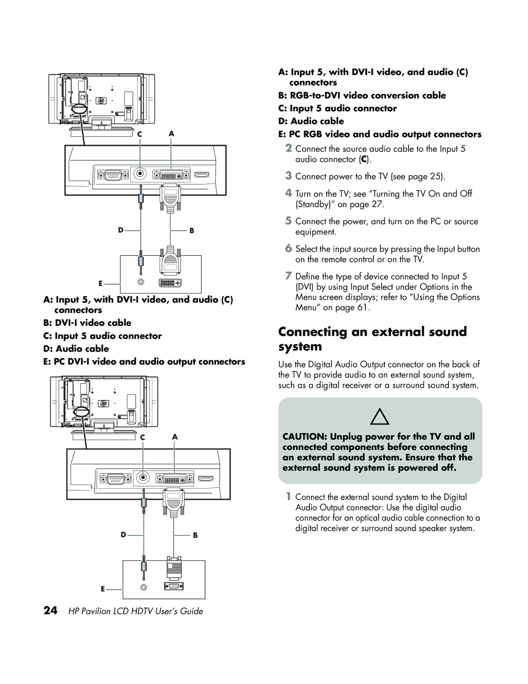 HP LC3700N manual Connecting an external sound system 