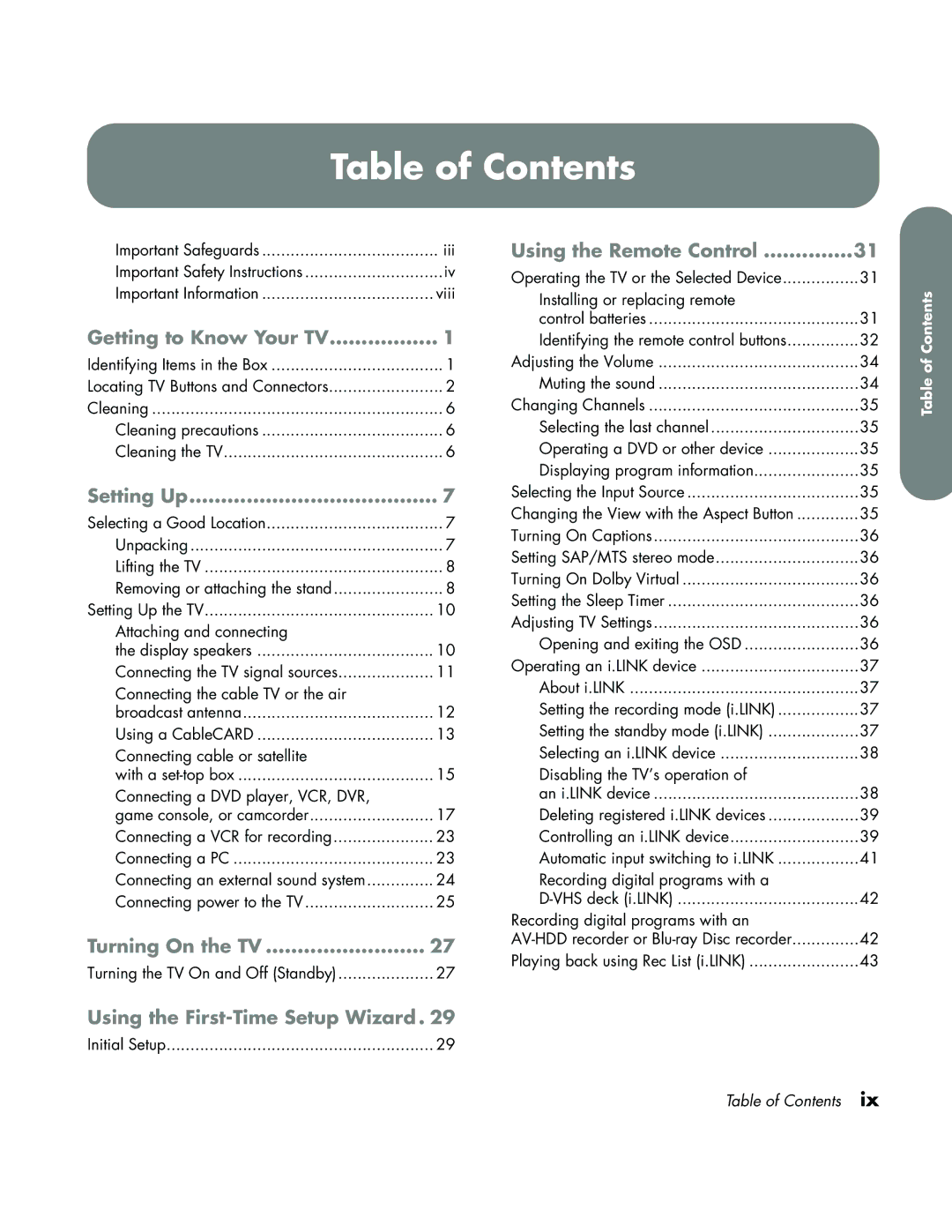 HP LC3700N manual Table of Contents 