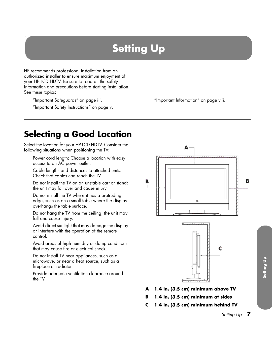 HP LC3760N manual Setting Up, Selecting a Good Location 