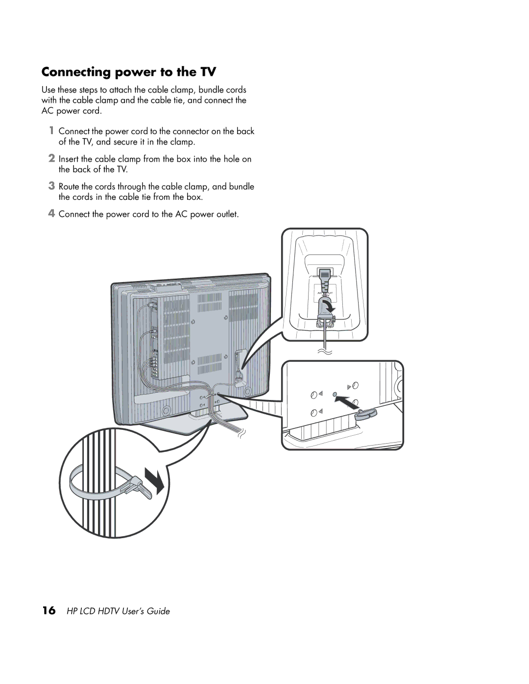 HP LC3760N manual Connecting power to the TV 