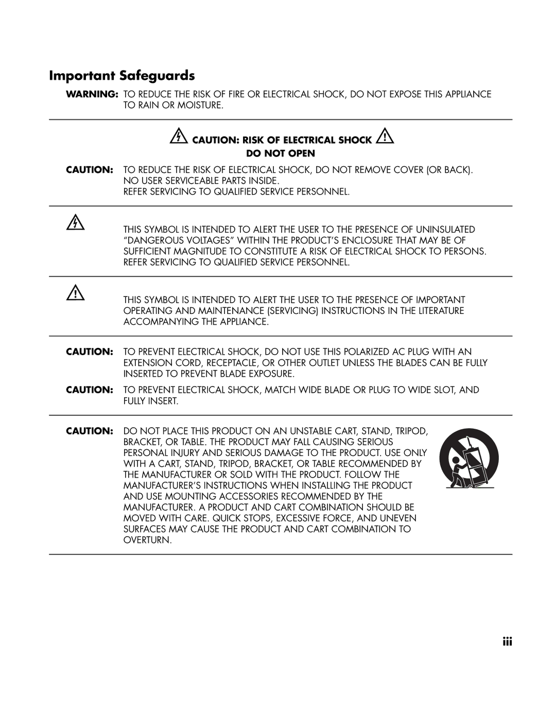 HP LC3760N manual Important Safeguards, ECAUTION Risk of Electrical Shock w 