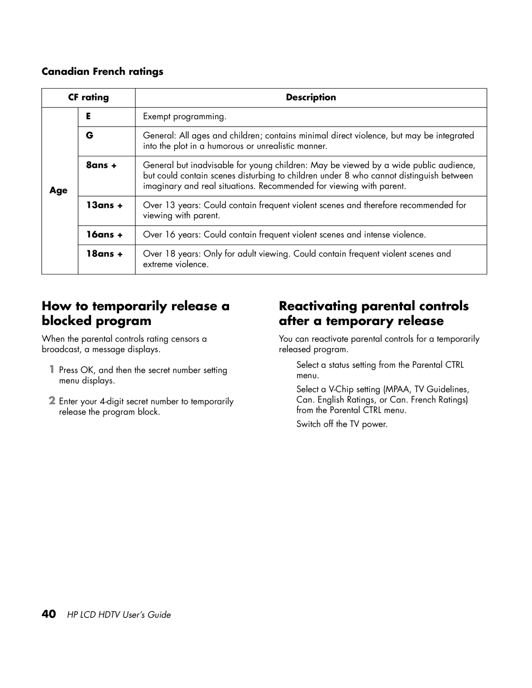 HP LC3760N manual How to temporarily release a blocked program, Reactivating parental controls after a temporary release 