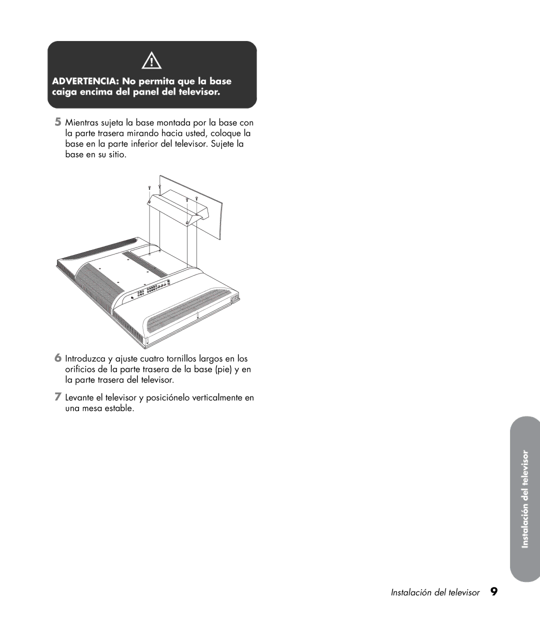 HP LC4776N 47 inch, LC3772N 37 inch, LC3272N 32 inch, LC4276N 42 inch manual Instalación del televisor 