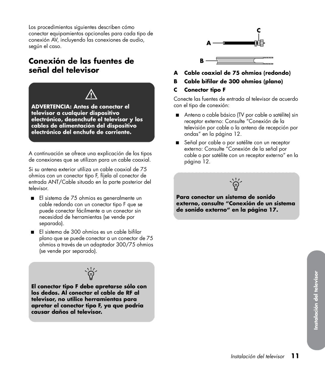 HP LC3272N 32 inch, LC3772N 37 inch, LC4276N 42 inch, LC4776N 47 inch manual Conexión de las fuentes de señal del televisor 